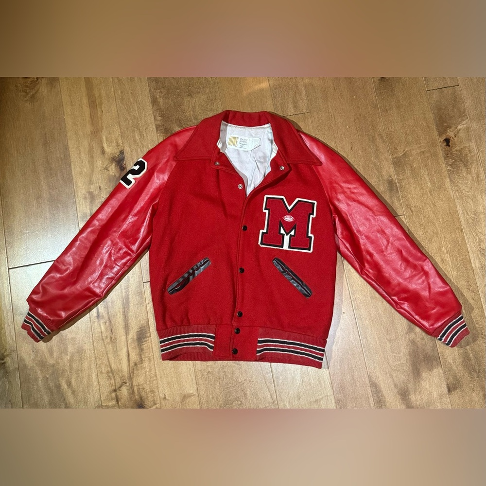Howe Wool Leather Varsity Jacket Vtg 70’s Sz 38‎ USA Naugalite Red Embroidered